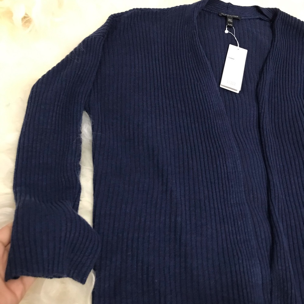 Eileen Fisher ORGANIC LINEN RIBBED CARDIGAN - Picture 4 of 8